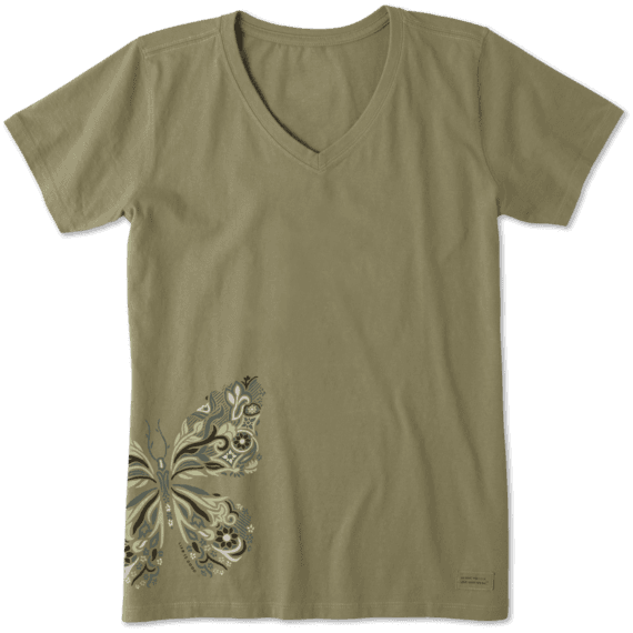 Women's Wildflower Butterfly Crusher - Life Is Good. Women's Crusher Vee - All (570x570), Png Download