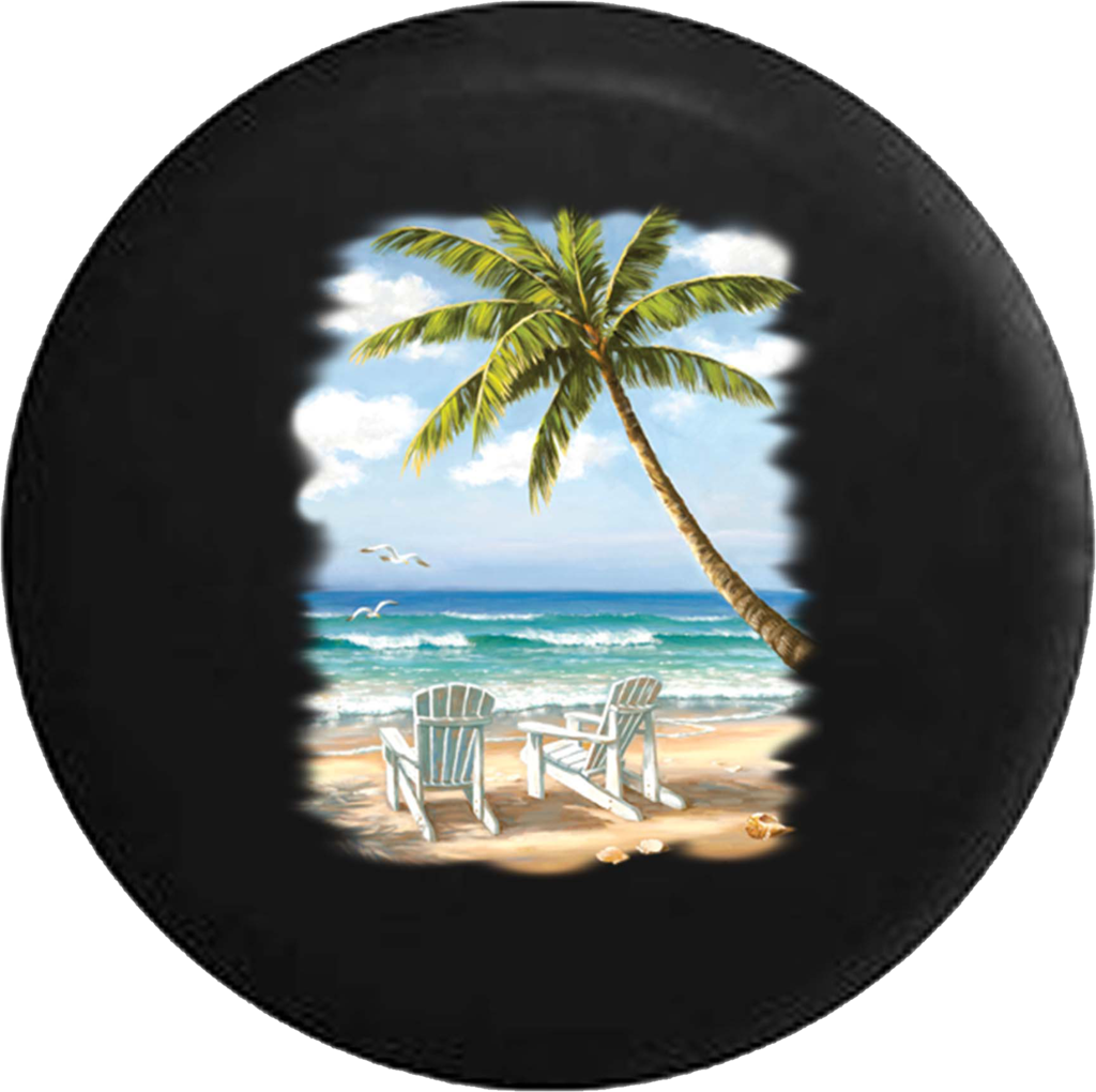 White Beach Chairs On Ocean Seagulls Flying Surf Jeep - Beach Chair Painting (1024x1020), Png Download