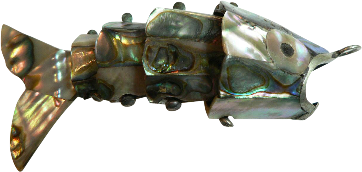 1950's Sterling Silver Articulated Abalone Fish Pendant - Silver (1219x1219), Png Download