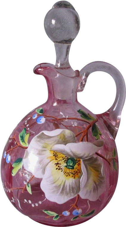 Precioso Antiguo Cranberry Glass Vinagrera Con Esmalte - Pansy (761x761), Png Download