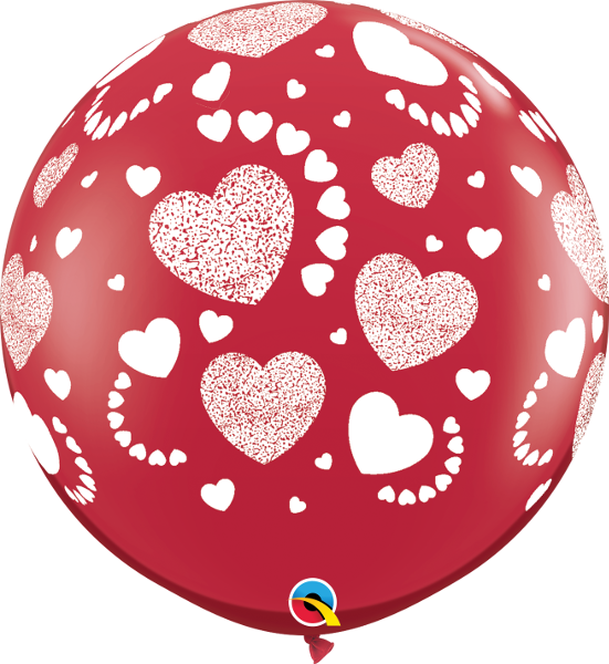 Etched Hearts A Round 3ft - 3' Etched Hearts-a-round Ruby Red (2 Ct.) - Mylar Balloons (551x600), Png Download