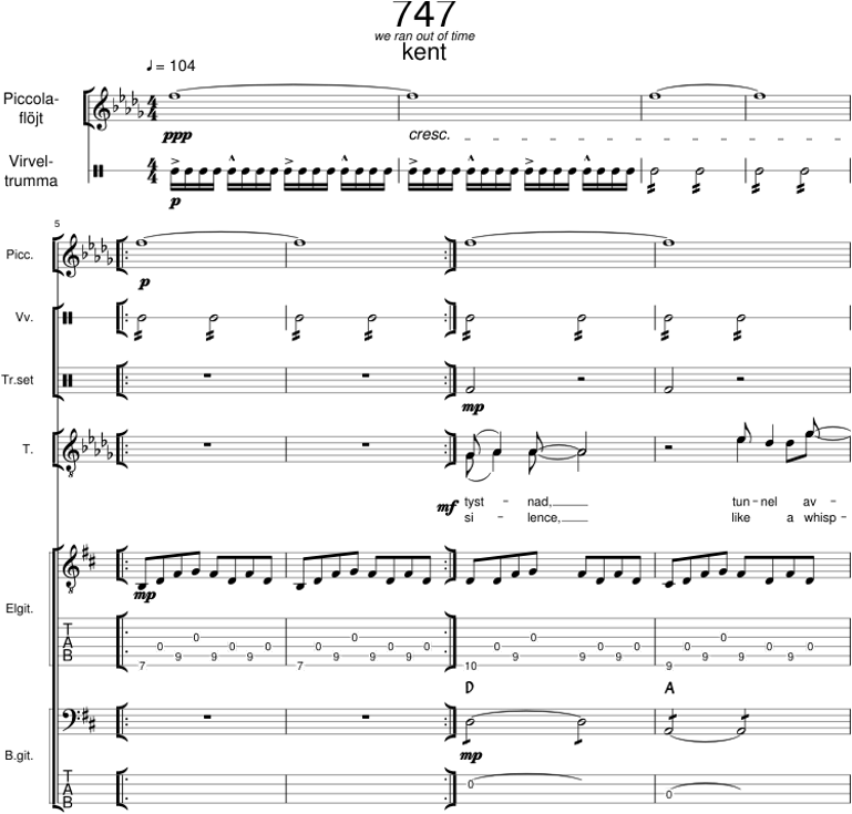 "747" By Kent Sheet Music For Piano, Piccolo, Percussion, - Sheet Music (850x1100), Png Download