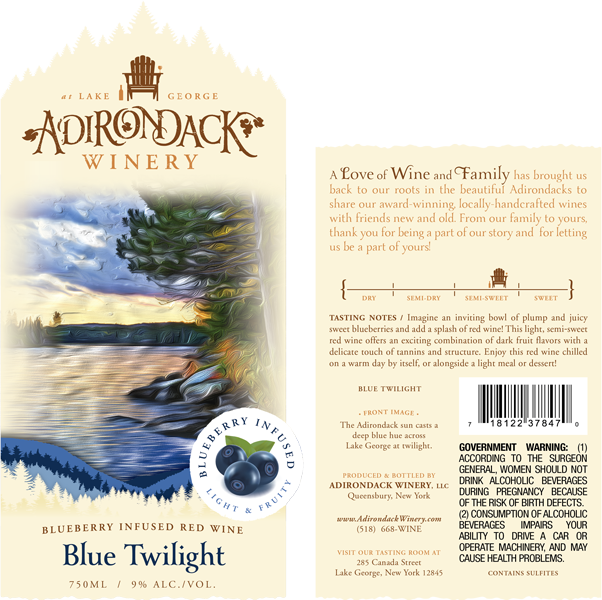 Adirondack Winery Blue Twilight Front Back Label - Wine Label Front And Back (602x600), Png Download