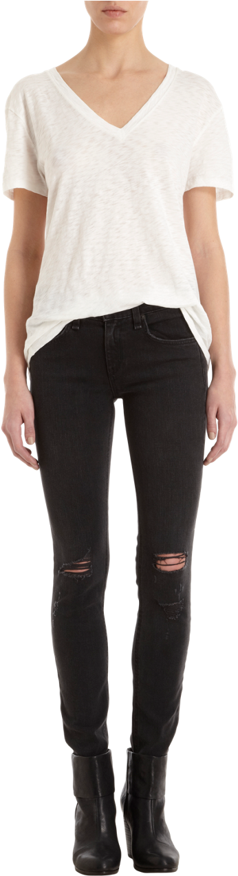 Rag & Bone Skinny Jean - Rag & Bone Black Ripped Jeans (509x1272), Png Download