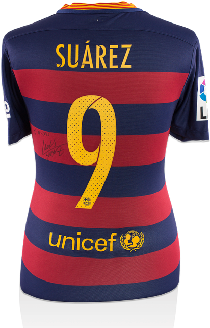 Luis Suarez Signed And Match Worn Barcelona 2015-16 - Suarez Match Worn Shirts (650x665), Png Download