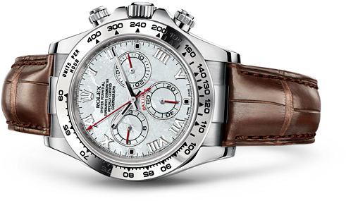 40 Mm Meteorite Quadrante Orologi Uomo Replica Cosmograph - White Gold Rolex Daytona White Dial (610x610), Png Download