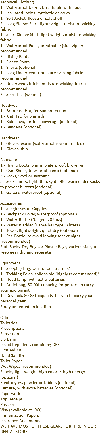 Kilimanjaro Packing List Technical Clothing - Exercicios Operações Com Vetores (352x1520), Png Download
