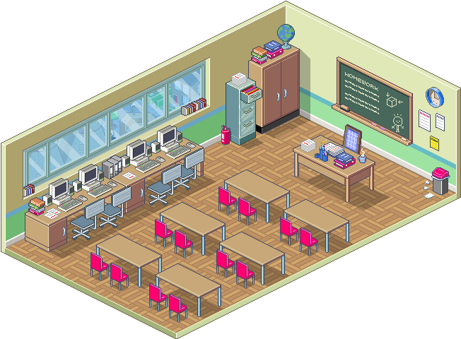Army Of Trolls - Pixel Art School Room (670x483), Png Download