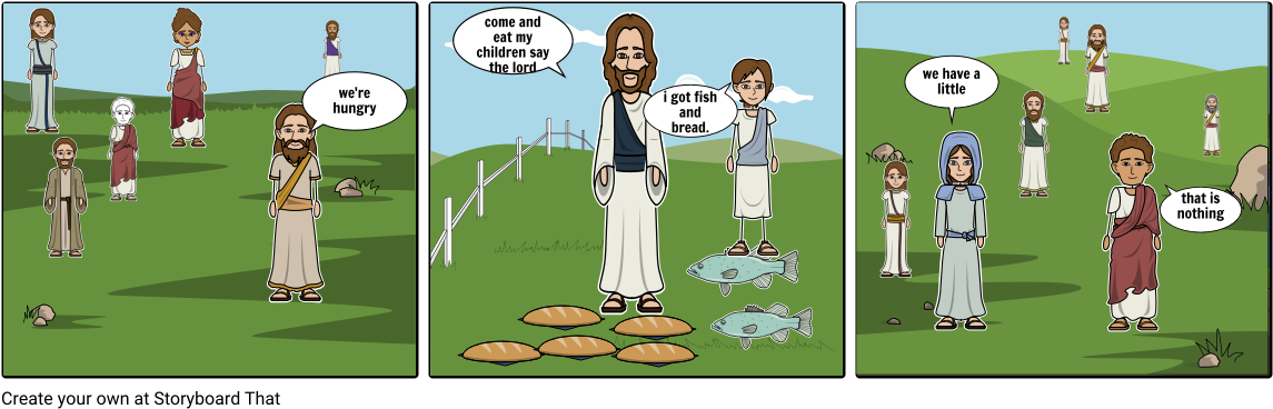 Samantha Lusk Loaves And Fishes - Cartoon (1164x385), Png Download