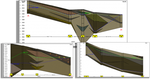 2d Lithology Cross Sections Created From Borehole Data - Strater 3 Cross Sections (480x255), Png Download
