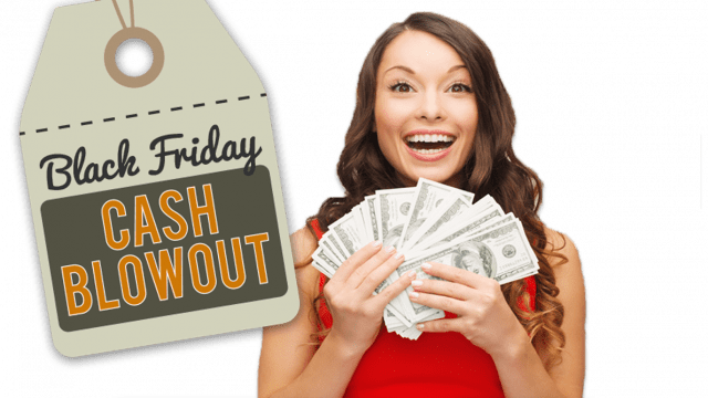 Black Friday Cash Blowout - Woman With Money Png (640x360), Png Download