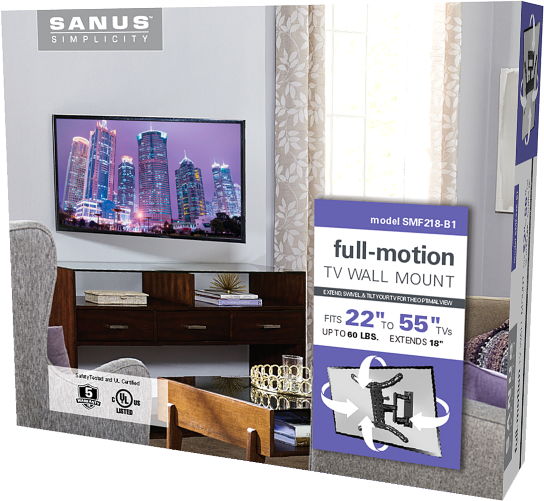 Effortless Full-motion Wall Mount - Sanus (1920x1440), Png Download
