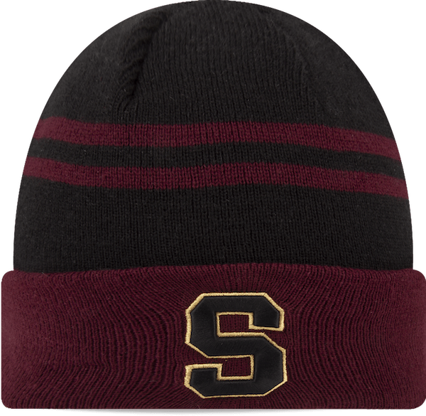 Saprissa Beanie Hat 2 Stripe Cuff Maroon - Black (600x585), Png Download