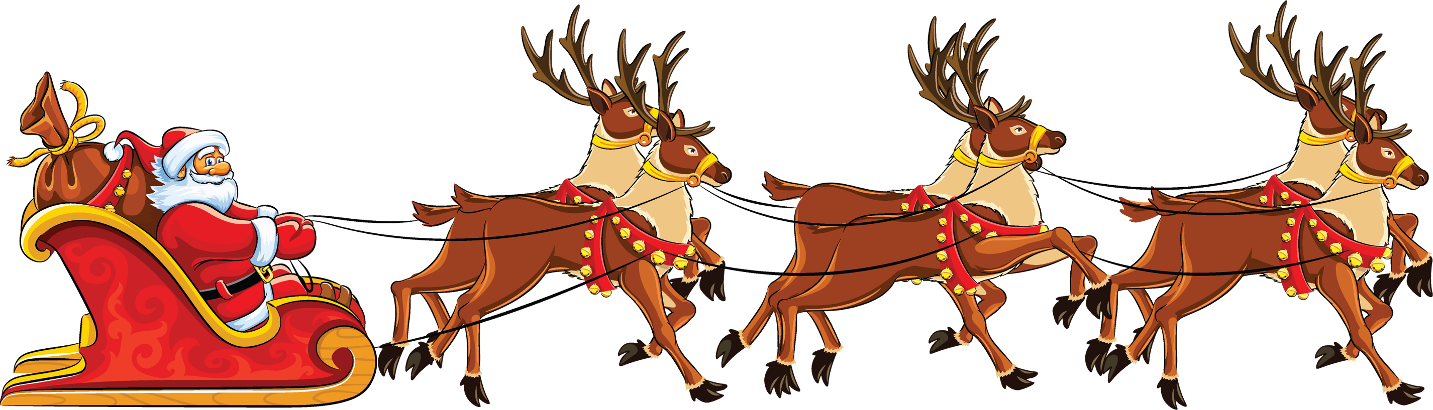 Santa Sleigh Png - Santa With His Reindeer Transparent Background (2852x817), Png Download