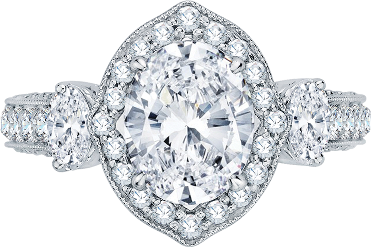 Falling Diamonds Png Vector Free Library - Oval Three Stone Half Moon Halo Engagement Anniversary (1000x1000), Png Download