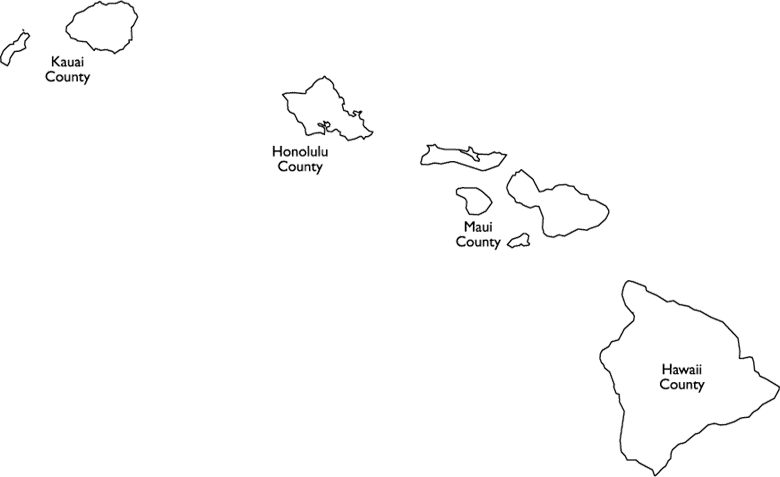 Maui County - Hawaii Map With Counties (780x477), Png Download