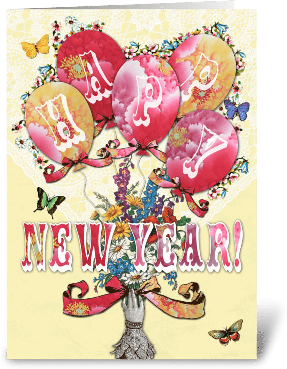 Candy Card Balloons Happy New Year Greeting Card - Greeting Card (700x792), Png Download