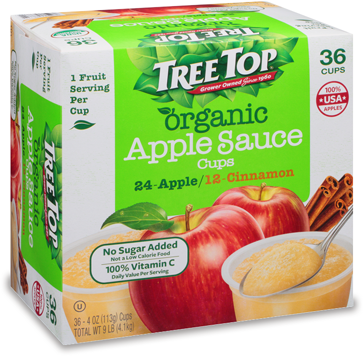 Organic Apple Sauce Variety Cups 36 Pack - Tree Top Apple Sauce, Cinnamon - 12 Count, 3.2 Oz Pouches (750x750), Png Download