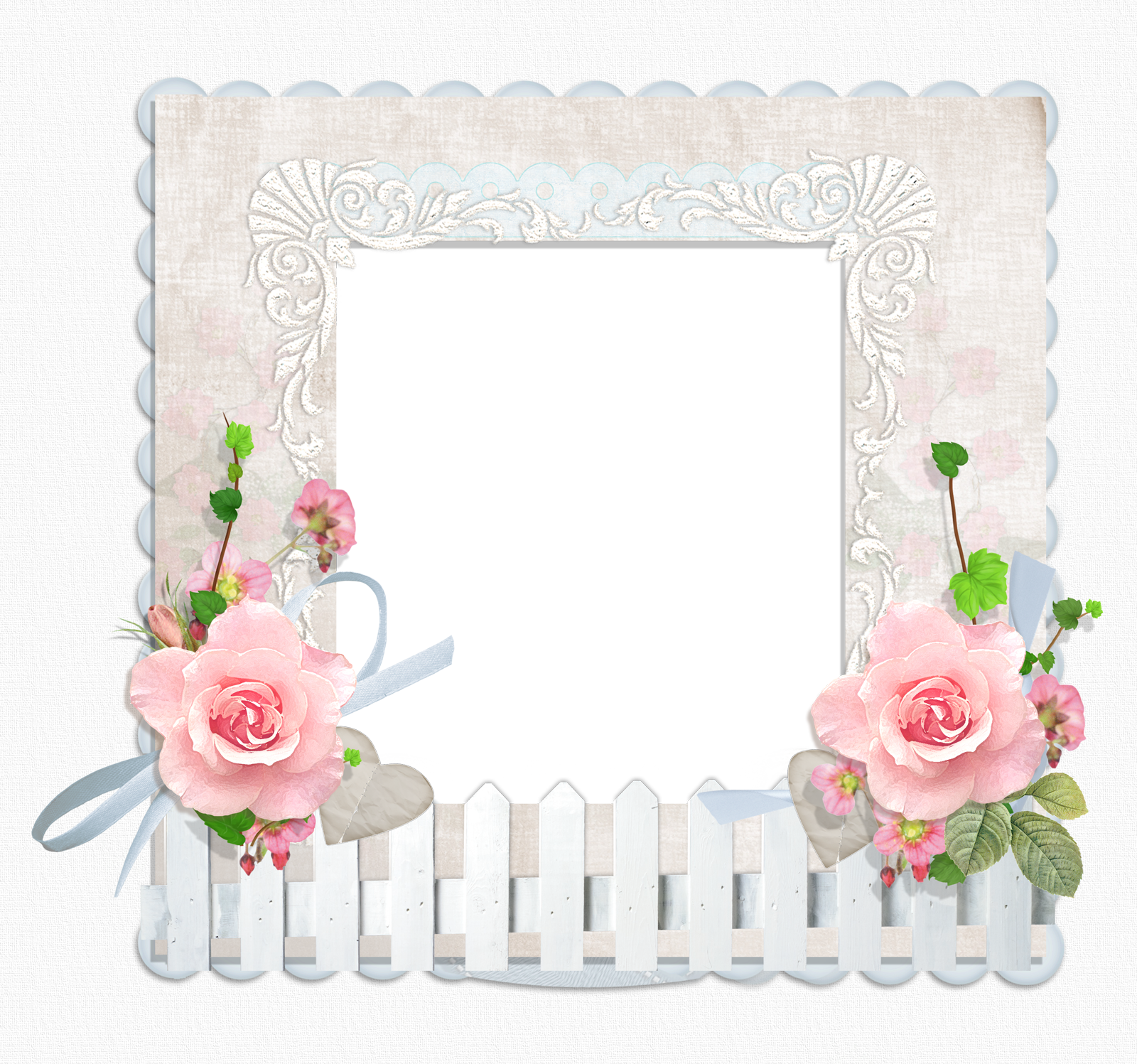 Pink Frame With Roses And Ribbon Gallery Yopriceville (1600x1497), Png Download