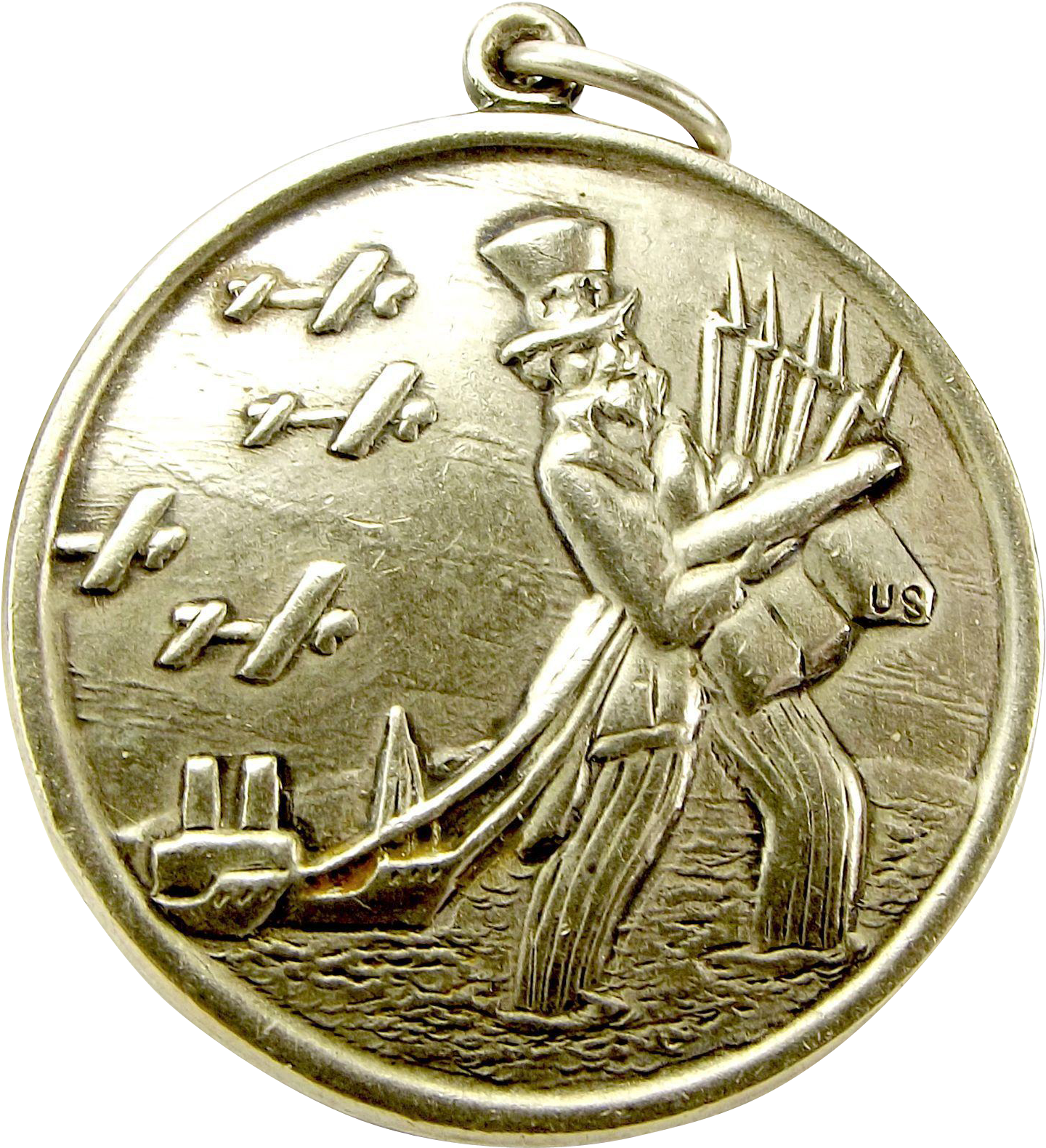 Vintage Us Silver Medal Uncle Sam Fob Pendant - Medal "for Life Saving" (1578x1578), Png Download