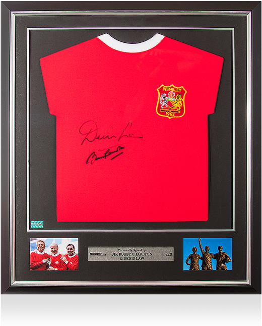 Denis Law & Sir Bobby Charlton Signed And Framed Manchester - Fifa World Cup Belgium Jersey 2018 (650x665), Png Download