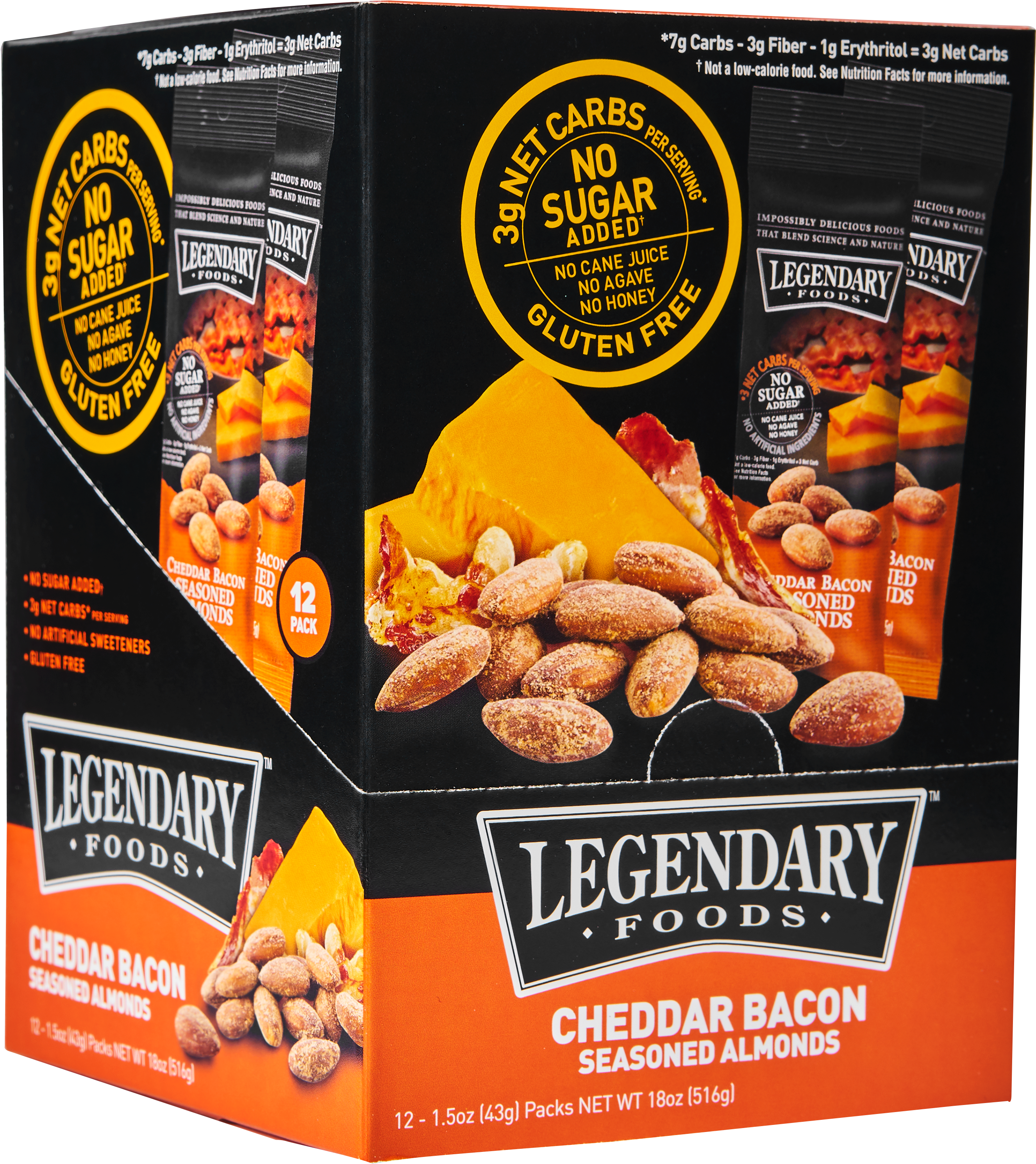 12 On The Go Cheddar Bacon Seasoned Almonds (2900x3100), Png Download