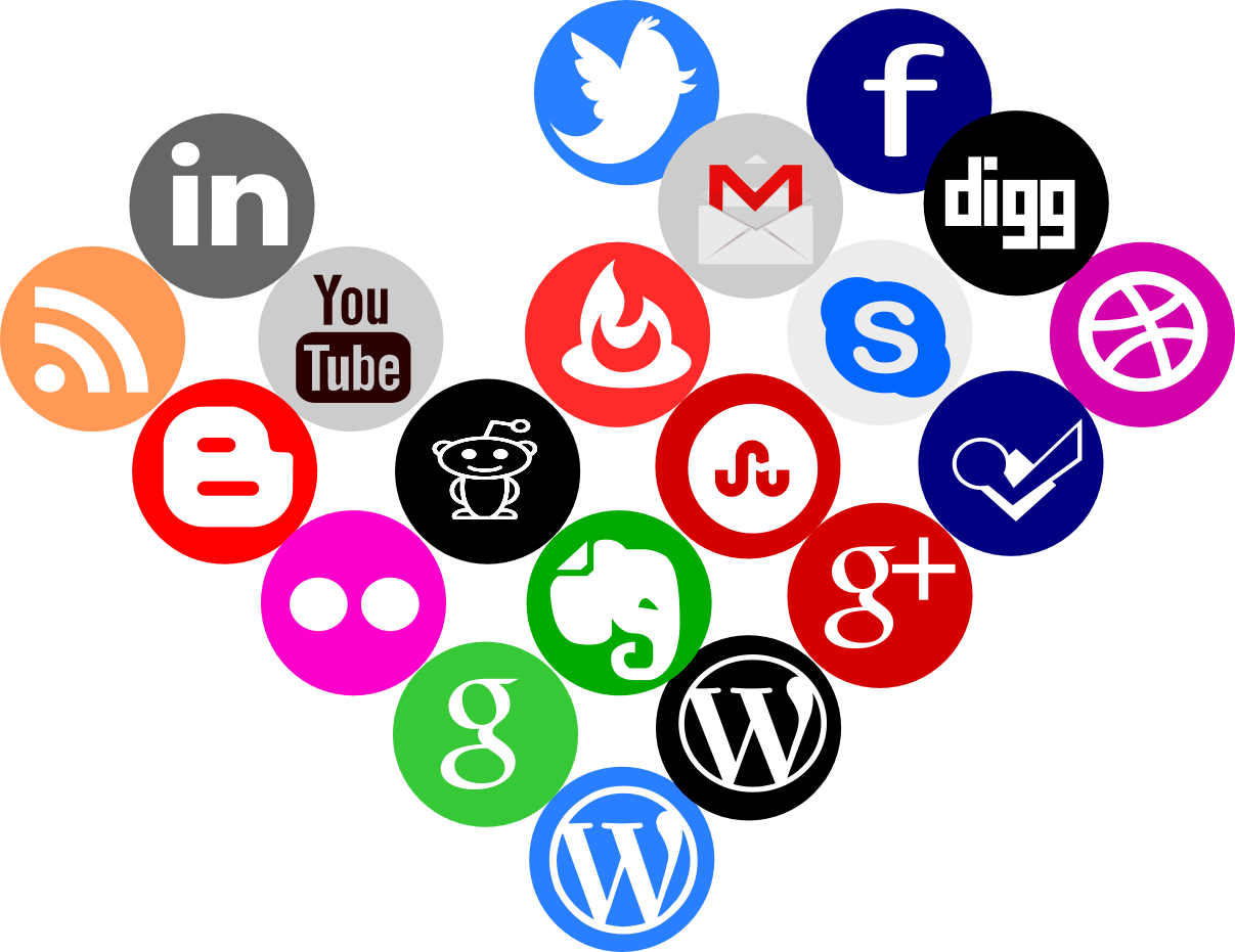 Round Social Media Icons Png Svg Black And White Library - Social Media Icons Combined (1207x931), Png Download