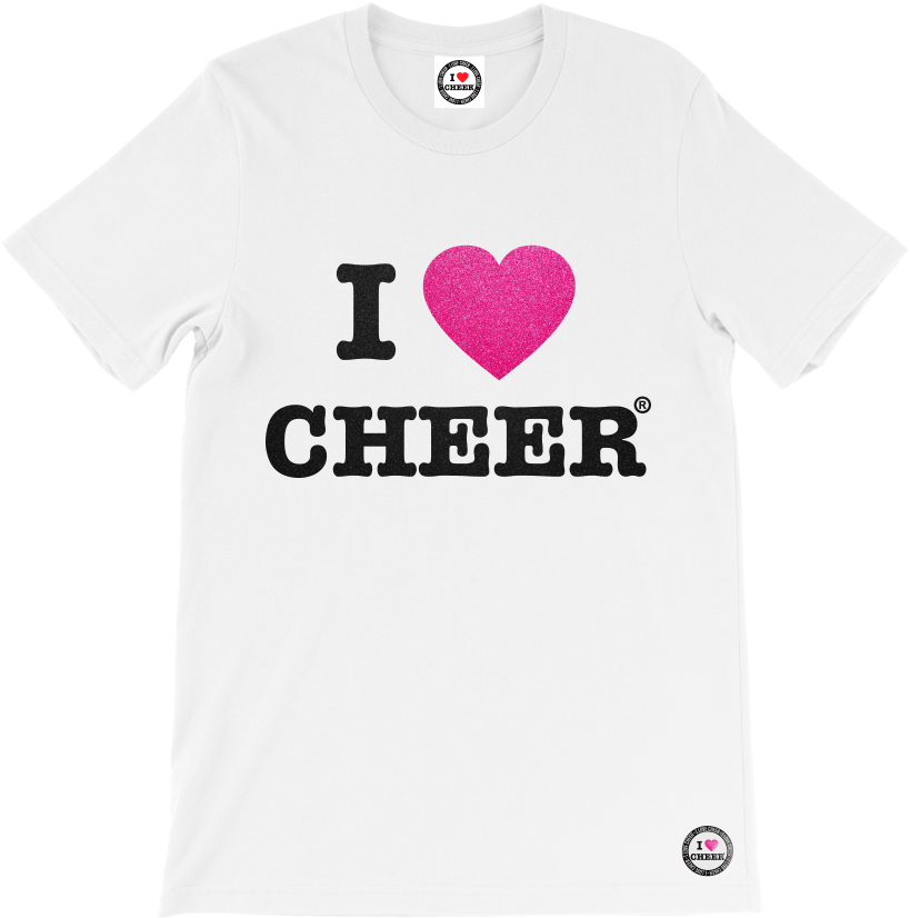 White Original Pink I Love Cheer® Glitter T-shirt - Bella Canvas 3001 Unisex Short Sleeve Jersey T Shirt (1000x1000), Png Download