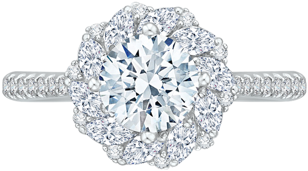 Carizza 18k White Gold Carizza Semi Mount Engagement - Ht254625rd9 Platinum Tacori Petite Crescent Engagement (800x800), Png Download