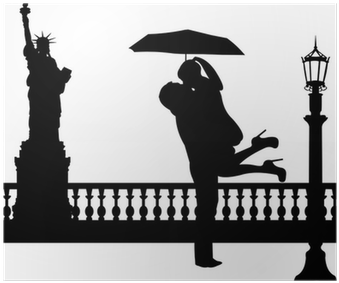 Couple In Love With Umbrella In New York Silhouette - Couple Silhouette Nyc Png (400x400), Png Download