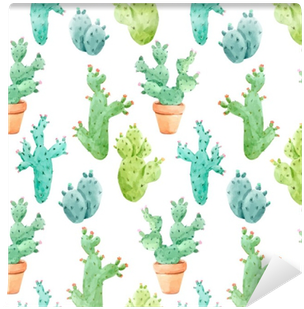 Watercolor Cactus Vector Pattern Wall Mural • Pixers® - Kaktus Tapetti (400x400), Png Download