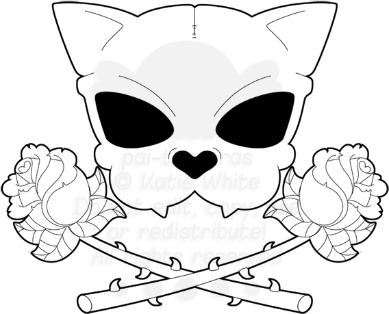 Cat Skull Drawing At Getdrawings - Cat Skull And Crossbones (600x560), Png Download