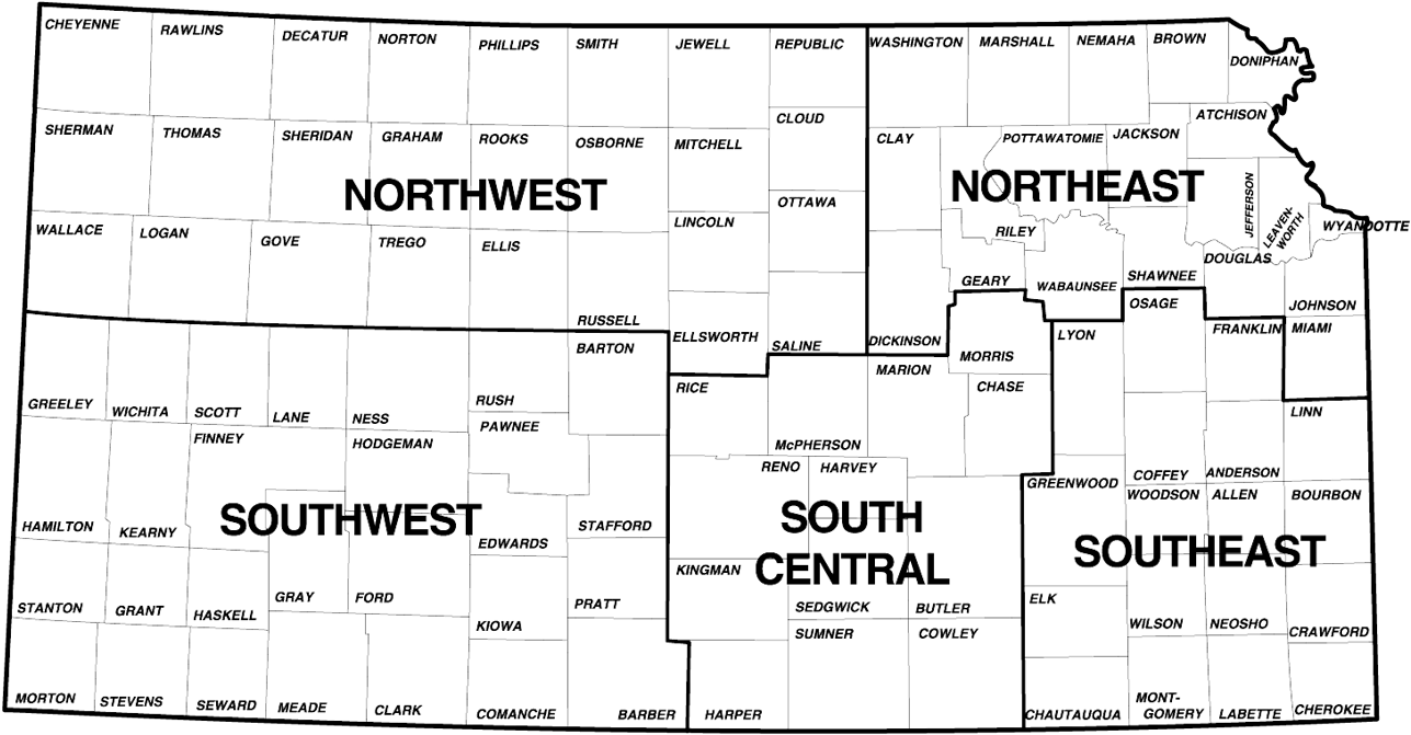 Waterfowl Reports - Regional Map Of Kansas (1307x679), Png Download