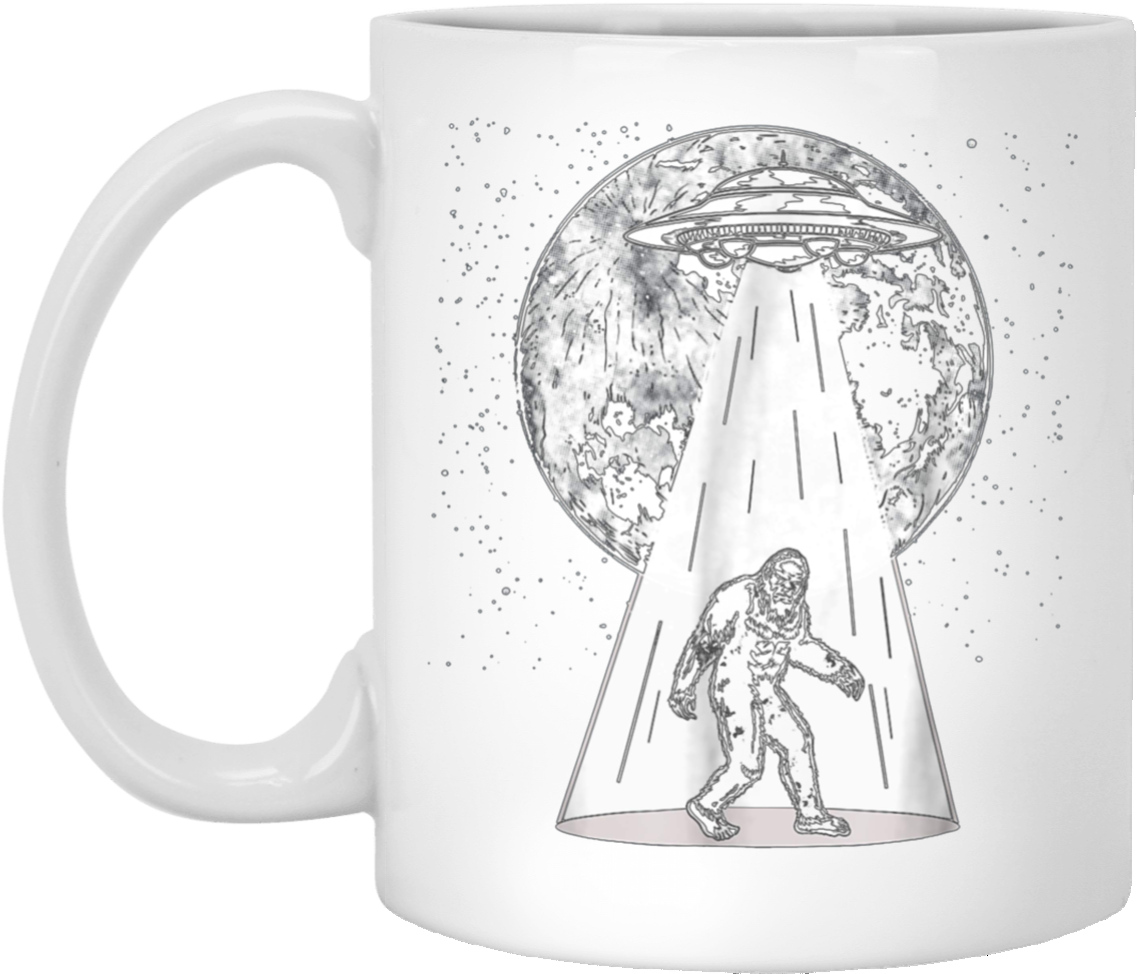 Bigfoot Alien Abduction S Funny Ufo Flying Saucer Tee - Believe Santa Coffee Mug (1155x1155), Png Download