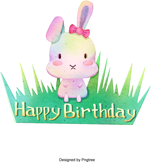 Cute Birthday Rabbit With Grass Png And Psd - Portable Network Graphics (640x640), Png Download