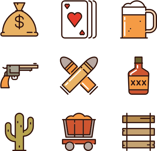 Wild West 50 Icons - Hand Drawn Color Png (600x564), Png Download