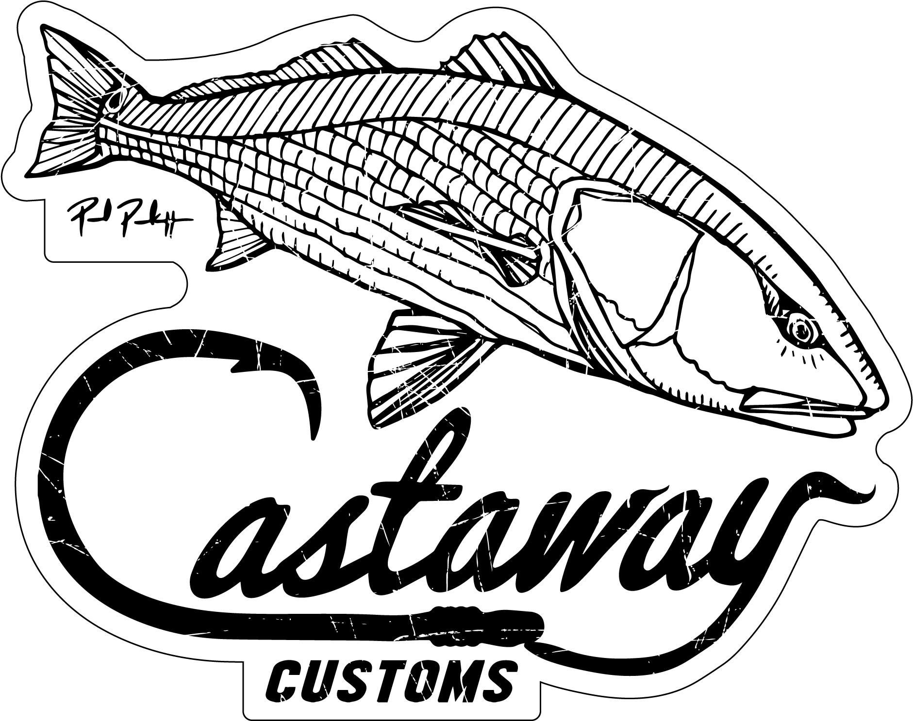 Redfish Logo Decal Castaway Customs - Line Art (2048x2048), Png Download