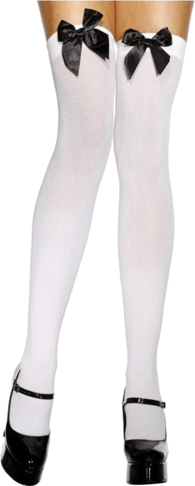 Plus Size Opaque Thigh Highs With Black Bow (600x951), Png Download