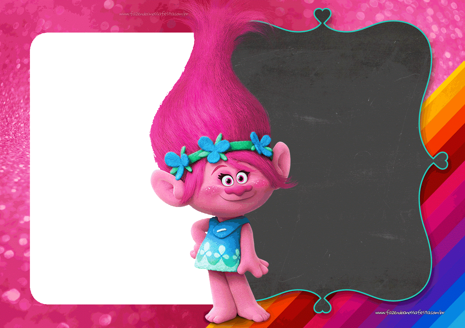 1 Pcs Princess Poppy Trolls Pink Or Blue Hair Bows (1600x1128), Png Download