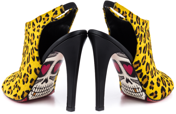 Women's Yellow Leopard Print Shoes Sling Black Stiletto - Taylorsays Paige Leopard Peep Toe Slingback Pumps (600x600), Png Download