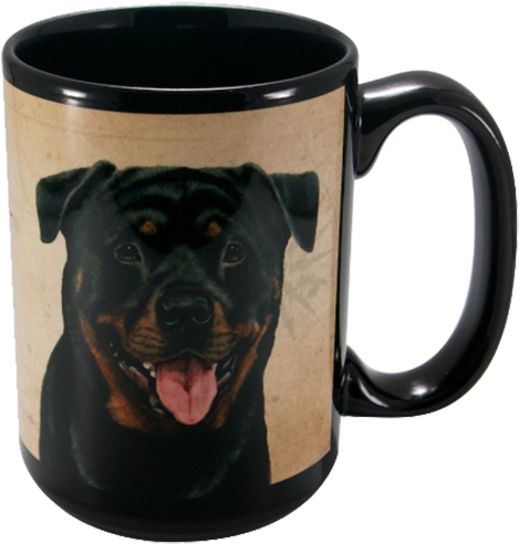 Rottweiler Gifts Drinking Mug For Dog Lovers - Faithful Friends Rottweiler Dog Breed Coffee Mug, Black (800x661), Png Download