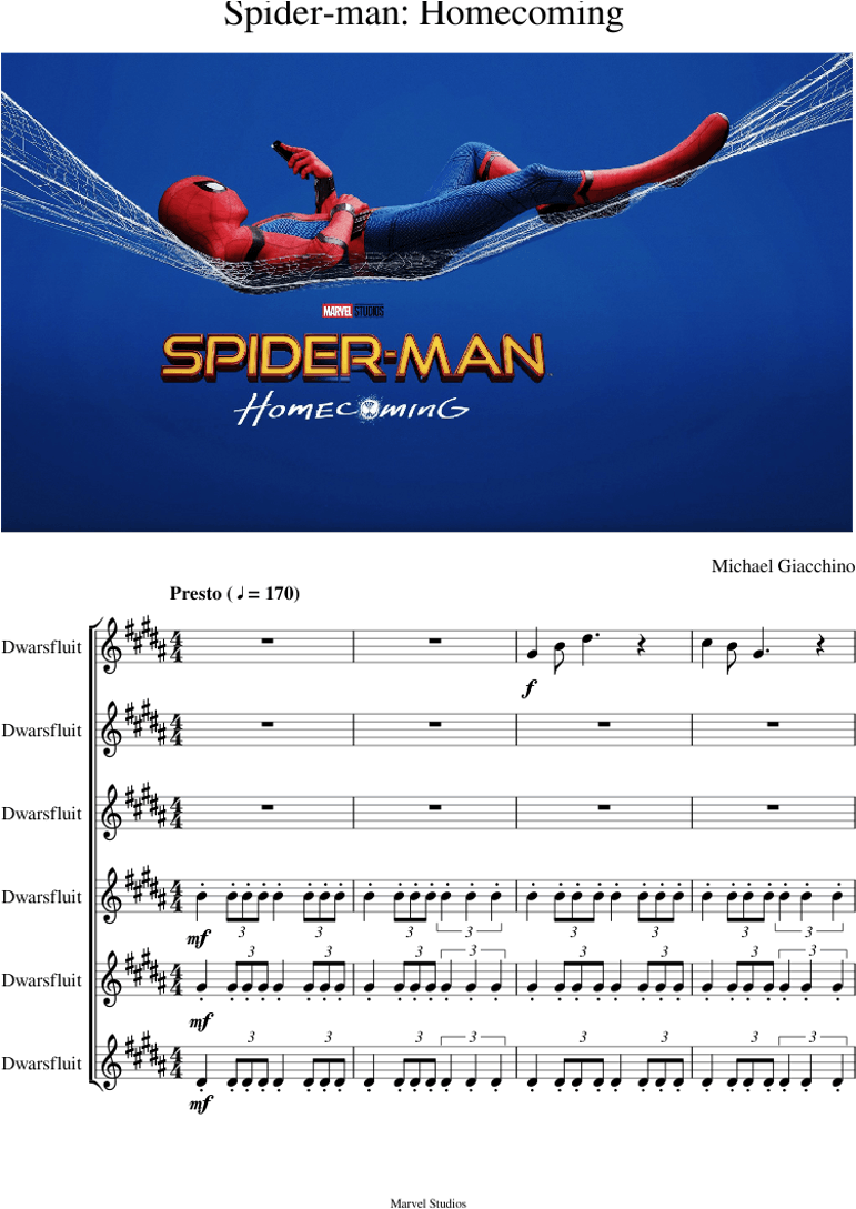 Homecoming Sheet Music For Flute Download Free In Pdf - Michael Giacchino Spider Man Homecoming Score (850x1100), Png Download