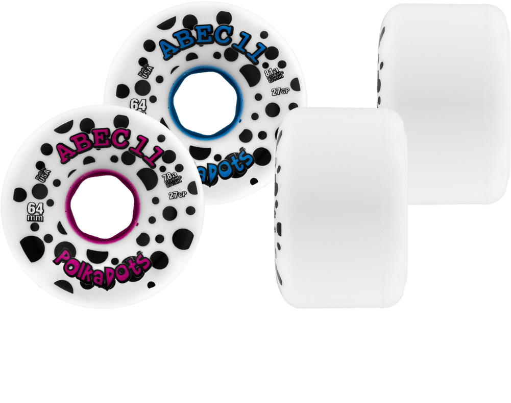 64mm Abec 11 Polka Dot Longboard Skateboard Wheels - Abec11 Polka Dots White Longboard Wheels - 64mm (1000x1000), Png Download