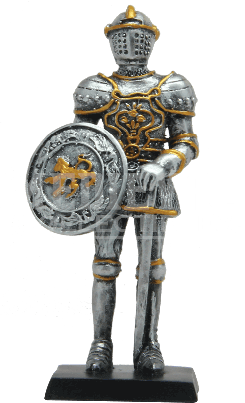 Medieval Knight Swordsman With Shield Statue - 4 Inch Medieval Knight With Sword And Shield Resin (850x850), Png Download