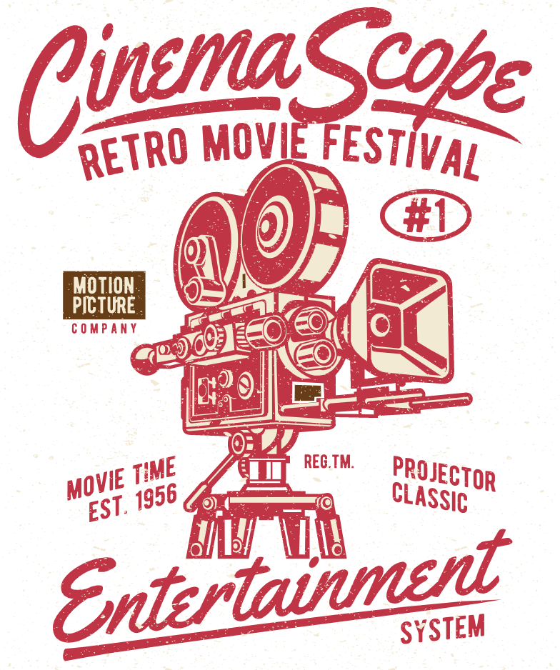 Retro Cinema Scope - Tee Shirt Cinema (784x938), Png Download