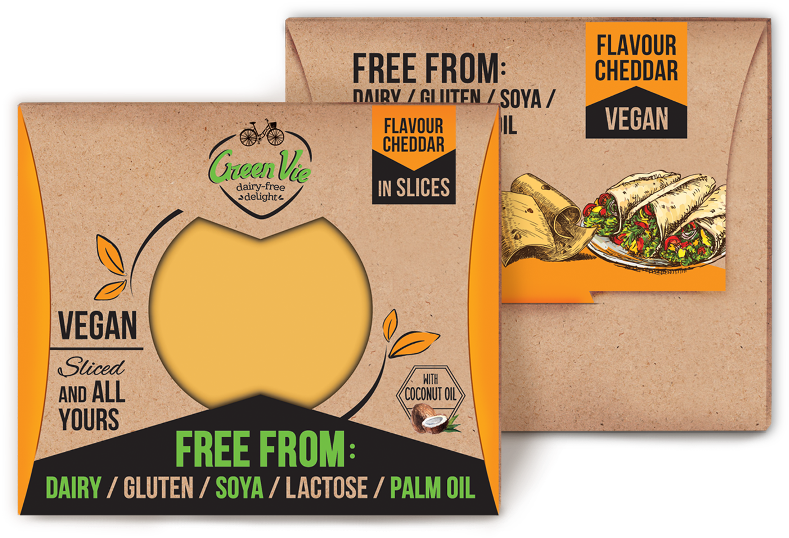 Vegan Dairy-free Cheddar Flavour Cheese Package Slices - Green Vie Vegan Cheese (900x619), Png Download