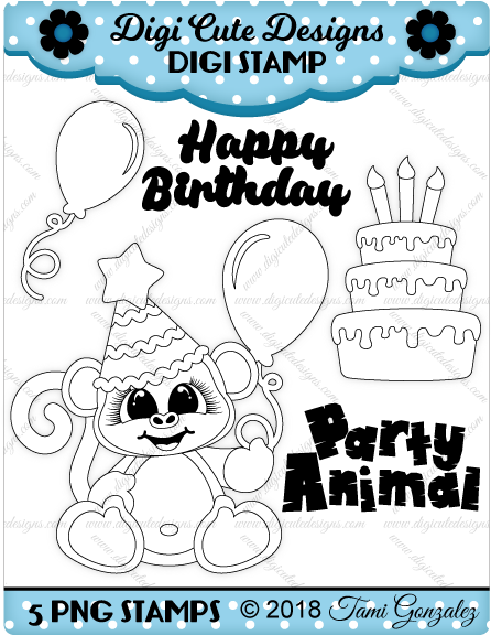 Birthday Monkey Digi Stamp-birthday, Cake, Candles, - Juggling (600x600), Png Download