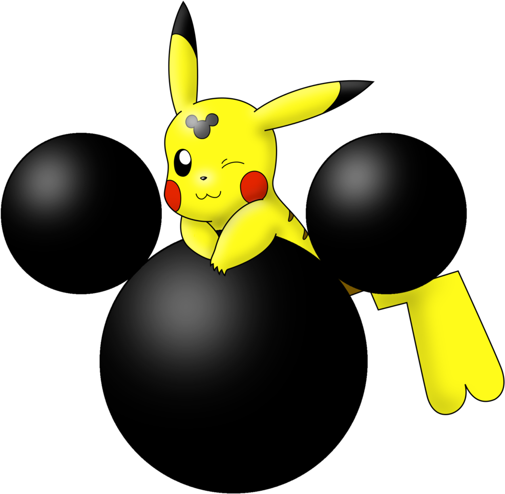 Mickey Head Silhouette Png Banner Royalty Free Library - Pikachu Mickey Mouse (1024x1000), Png Download