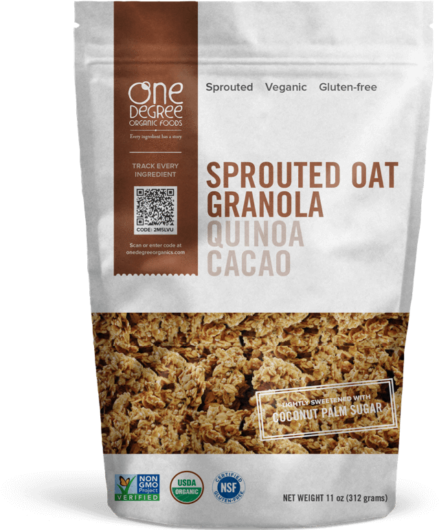 Sprouted Quinoa Cacao Granola, 312g - One Degree Organic Foods Quinoa Cacao Sprouted Oat (673x770), Png Download