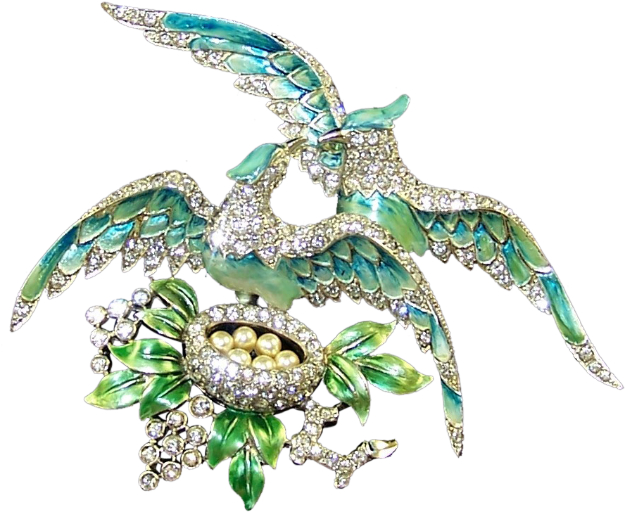 Mb Boucher Rare, Huge Metallic Enamel & Pave 'lovebirds - Jewellery (887x887), Png Download